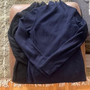 Two Everlane Wool Turlenecks Black and Navy Small